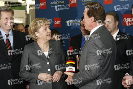 Christian Wulff, Angela Merkel, Arnold Schwarzenegger