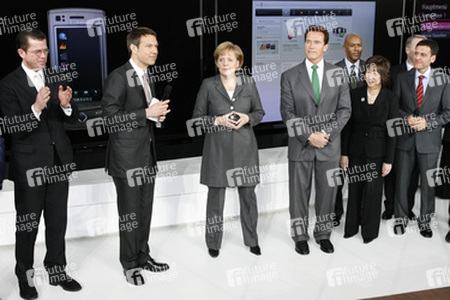 Karl-Theodor zu Guttenberg, René Obermann, Angela Merkel, Arnold Schwarzenegger