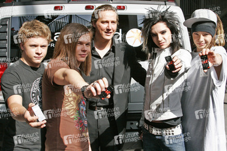 Gustav Schäfer, Georg Listing, Bill Kaulitz, Tom Kaulitz (Tokio Hotel) mit Franjo Pooth