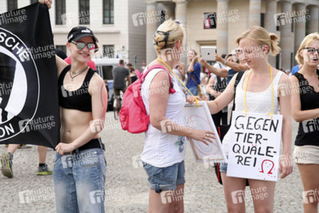 Protest für die Abschaffung der Pferdekutschen in Berlin