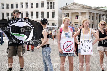 Protest für die Abschaffung der Pferdekutschen in Berlin