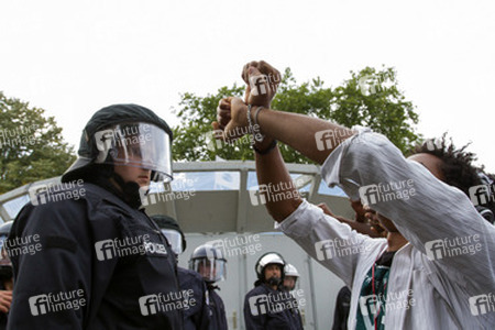 Flüchtlinge protestieren am Kreuzberger Oranienplatz, Berlin
