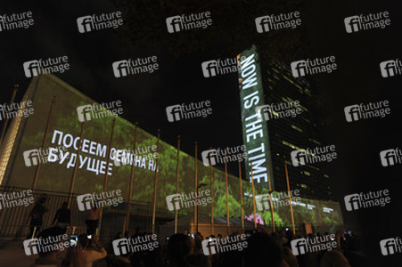 Global Climate Summit Projektion am UN Hauptquartier, New York