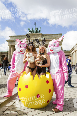 Micaela Schäfer und Mandy Lange als Oster-Bunnys, Berlin