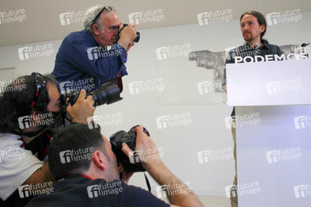 Podemos Political Party first press conference after results in the locals and communities ellection at Podemos Headquarter in Madrid on May 28, w
Podemos Pressekonferenz in Madrid