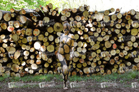 NATURE ART: Holzstoß / Woodpile Body Painting