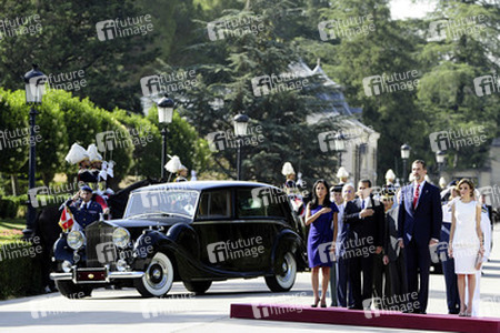 State visit of the President of the Republic of Peru, Mr. Ollanta Humala Tasso, and Mrs. Nadine Heredia Alarcon. The King of Spain Felipe VI and Queen Letizia officially greeted at the Pardo Palace in Madrid on July 7, 2015.