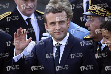 Präsident Macron beim Empfang am Rathaus in Paris