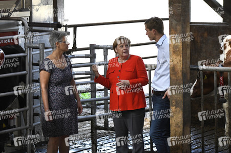 Angela Merkel besucht einen Milchbauernhof in Nienborstel