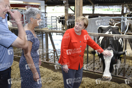 Angela Merkel besucht einen Milchbauernhof in Nienborstel