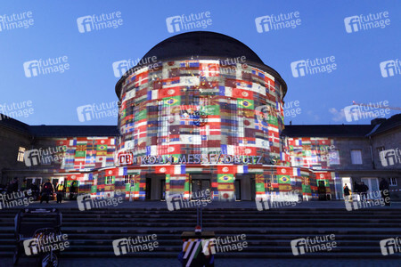 Start der Lichtinstallation zur Hauptrunde der Handball-WM in Köln