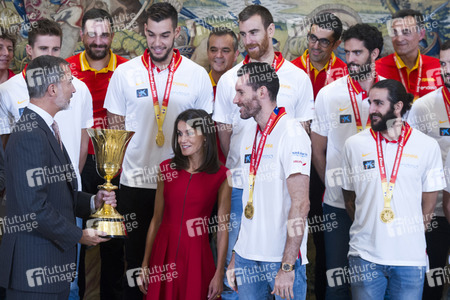 Empfang für das spanische Basketball-Team in Madrid