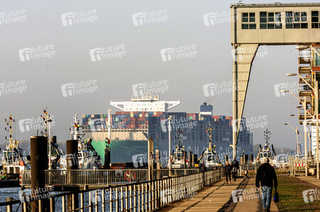 Das Containerschiff CMA CGM Jacques Saade in Hamburg
