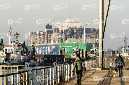 Das Containerschiff CMA CGM Jacques Saade in Hamburg