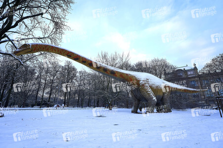 Verschneite Dinosaurier in Hannover
