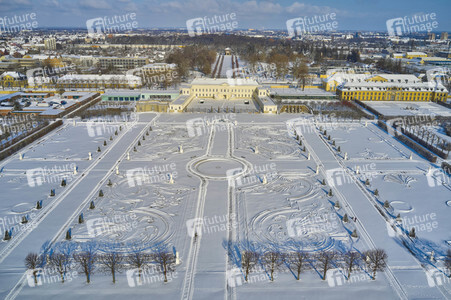 Luftbild der Herrenhäuser Gärten in Hannover
