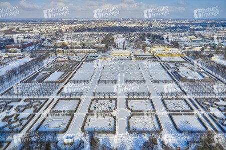 Luftbild der Herrenhäuser Gärten in Hannover
