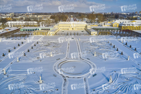 Luftbild der Herrenhäuser Gärten in Hannover