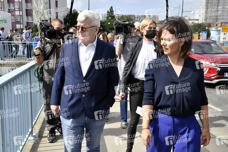 Besuch von Kanlzerkandidatin Annalena Baerbock und Joschka Fischer in Frankfurt (Oder)