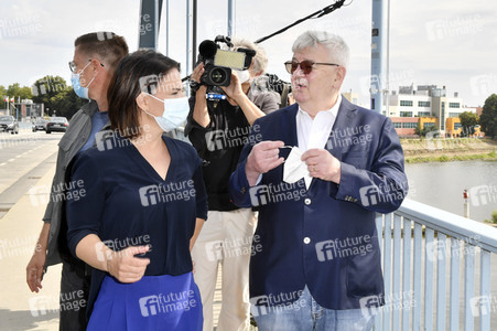 Besuch von Kanlzerkandidatin Annalena Baerbock und Joschka Fischer in Frankfurt (Oder)