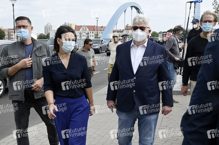 Besuch von Kanlzerkandidatin Annalena Baerbock und Joschka Fischer in Frankfurt (Oder)