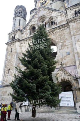 Weihnachtsbaumaufstellung auf dem Breitscheidplatz in Berlin