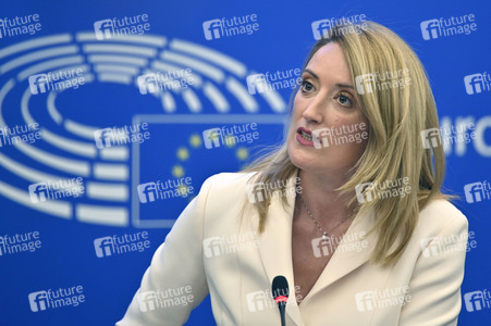 Pressekonferenz mit Roberta Metsola im Europäischen Parlament in Straßburg