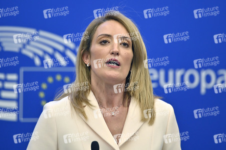 Pressekonferenz mit Roberta Metsola im Europäischen Parlament in Straßburg