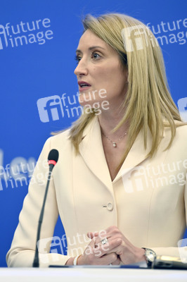 Pressekonferenz mit Roberta Metsola im Europäischen Parlament in Straßburg