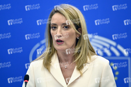 Pressekonferenz mit Roberta Metsola im Europäischen Parlament in Straßburg