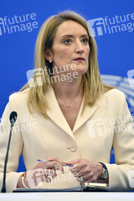 Pressekonferenz mit Roberta Metsola im Europäischen Parlament in Straßburg