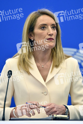 Pressekonferenz mit Roberta Metsola im Europäischen Parlament in Straßburg