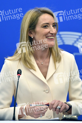 Pressekonferenz mit Roberta Metsola im Europäischen Parlament in Straßburg