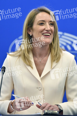 Pressekonferenz mit Roberta Metsola im Europäischen Parlament in Straßburg