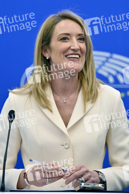Pressekonferenz mit Roberta Metsola im Europäischen Parlament in Straßburg