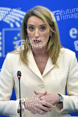 Pressekonferenz mit Roberta Metsola im Europäischen Parlament in Straßburg