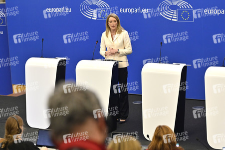 Pressekonferenz mit Roberta Metsola im Europäischen Parlament in Straßburg
