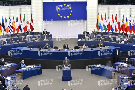 Plenartagung zur militärischen Bedrohung der Ukraine durch Russland im EU-Parlament in Straßburg