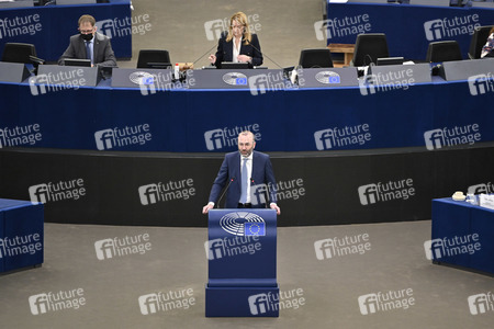 Plenartagung zur militärischen Bedrohung der Ukraine durch Russland im EU-Parlament in Straßburg
