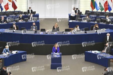 Plenartagung zur militärischen Bedrohung der Ukraine durch Russland im EU-Parlament in Straßburg