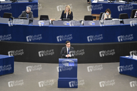 Plenartagung zur militärischen Bedrohung der Ukraine durch Russland im EU-Parlament in Straßburg
