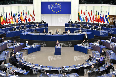 Plenartagung zur militärischen Bedrohung der Ukraine durch Russland im EU-Parlament in Straßburg