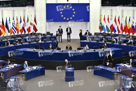 Plenartagung zur militärischen Bedrohung der Ukraine durch Russland im EU-Parlament in Straßburg