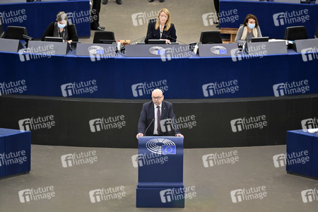Plenartagung zur militärischen Bedrohung der Ukraine durch Russland im EU-Parlament in Straßburg