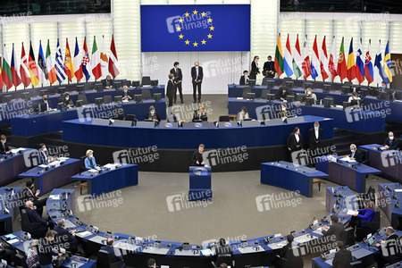 Plenartagung zur militärischen Bedrohung der Ukraine durch Russland im EU-Parlament in Straßburg