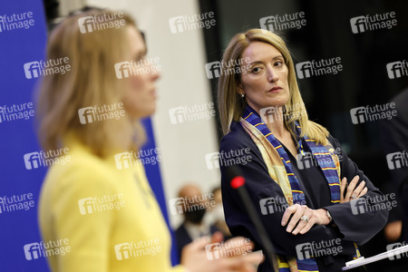 Pressekonferenz zur Sicherheitslage nach dem russischen Einmarsch in die Ukraine im EU-Parlament in Straßburg