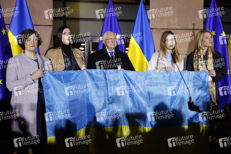 Kundgebung zur Unterstützung der Ukraine vor dem EU-Parlament in Straßburg