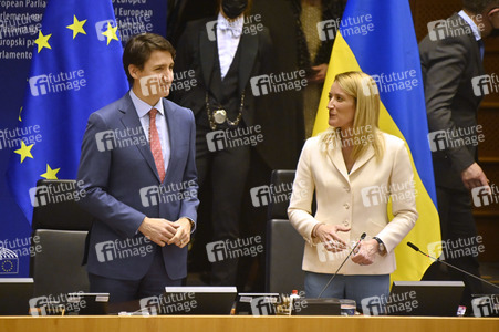 Fototermin mit Justin Trudeau im EU-Parlament in Brüssel
