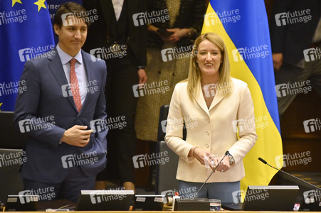 Fototermin mit Justin Trudeau im EU-Parlament in Brüssel