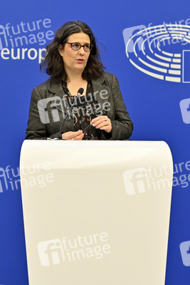 Pressekonferenz mit Gwendoline Delbos-Corfield zur Wahl in Ungarn im EU-Parlament in Straßburg